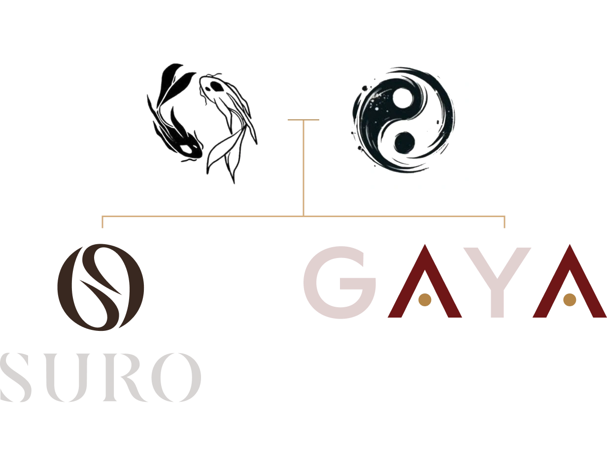 Logo thương hiệu SURO by GAYA với biểu tượng đôi cá và hình ảnh âm dương