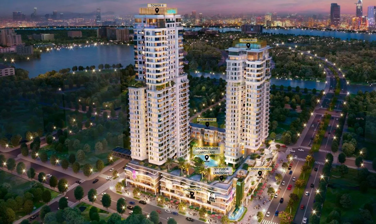 Phối cảnh 2 tháp Suro Collection Saigon về đêm
